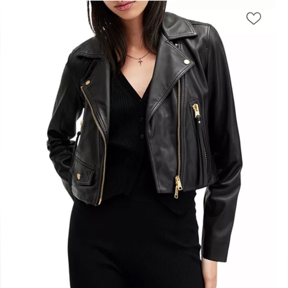 All Saints *genuine* leather cropped moto jacket - Picture 1 of 6